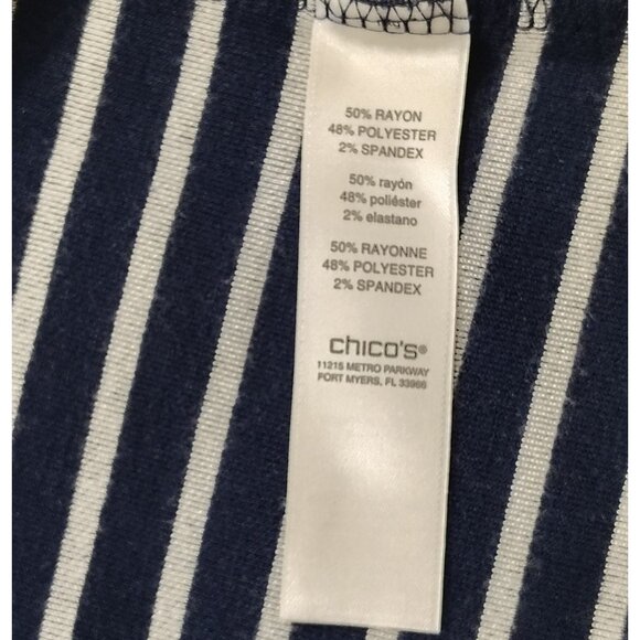 Weekend by Chico's Striped Collar Top Sz 0 (S/M) Cowl Neck Gray Blue Long Sleeve - Picture 9 of 16